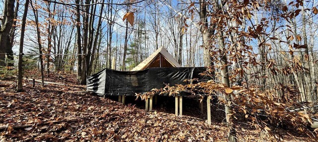 Cozy Bell Tent Glamping on Private Fenced Deck with Bathhouse Firepit WiFi and Trails in Mio, Michigan